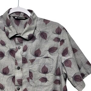 Travis Mathew Mens Medium Grey Leaf Print Short Sleeve Button Down Shirt